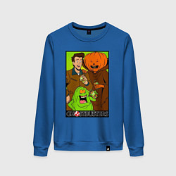 Свитшот хлопковый женский Ghostbuster - Peter Slimer Pumpkinhead, цвет: синий