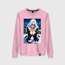 Женский свитшот Черная кошка на крыше небоскреба