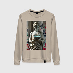 Свитшот хлопковый женский Стрит арт и античность, цвет: миндальный