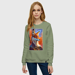 Свитшот хлопковый женский Fox fashionista - ai art fantasy, цвет: авокадо — фото 2
