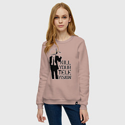 Свитшот хлопковый женский Убей свой телевизор, цвет: пыльно-розовый — фото 2