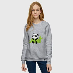 Свитшот хлопковый женский Панда с веткой, цвет: меланж — фото 2