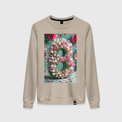 Свитшот хлопковый женский Тюльпаны к 8 марта, цвет: миндальный