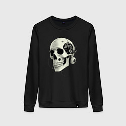Свитшот хлопковый женский Кибернетический череп с проводами, цвет: черный