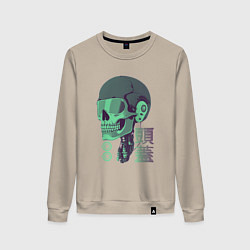 Свитшот хлопковый женский Скелет киборг в стиле VHS, цвет: миндальный
