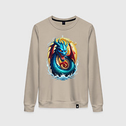 Свитшот хлопковый женский Водолей в тени дракона, цвет: миндальный