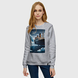 Свитшот хлопковый женский Титаник плывет среди айсбергов, цвет: меланж — фото 2