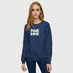 Свитшот хлопковый женский Punk rock in white, цвет: тёмно-синий — фото 2