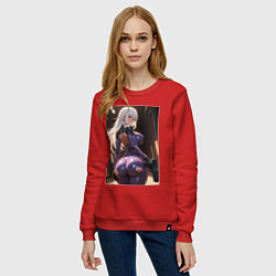 Свитшот хлопковый женский Девушка-киллер с пистолетом, цвет: красный — фото 2