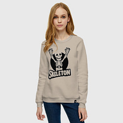 Свитшот хлопковый женский Skeleton с поднятыми руками, цвет: миндальный — фото 2
