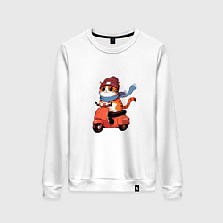 Свитшот хлопковый женский Кот в шапке на скутере, цвет: белый