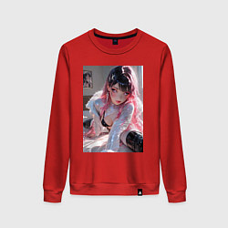 Свитшот хлопковый женский Девушка в откровенном наряде на кровати, цвет: красный