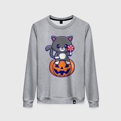 Женский свитшот Хэллоуин котик с леденцом