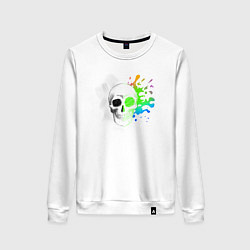 Свитшот хлопковый женский Не стань серой массой - череп, цвет: белый