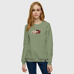 Свитшот хлопковый женский Японская машина арт, цвет: авокадо — фото 2