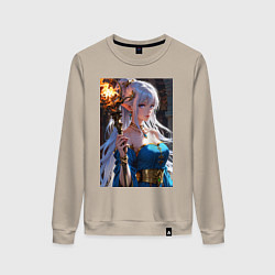 Свитшот хлопковый женский Прекрасная эльфийка-маг с шаром огня, цвет: миндальный