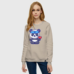 Свитшот хлопковый женский Peace panda, цвет: миндальный — фото 2