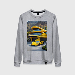 Женский свитшот Желтый суперкар у дома