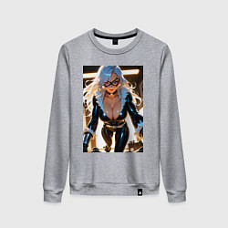 Свитшот хлопковый женский Черная кошка в комнате, цвет: меланж