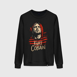 Свитшот хлопковый женский Курт Кобейн с надписью, цвет: черный