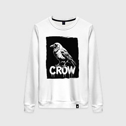 Свитшот хлопковый женский Ворона в черном штрихе, цвет: белый