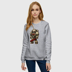 Свитшот хлопковый женский Космодесантник с красным цепным клинком, цвет: меланж — фото 2