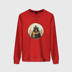 Свитшот хлопковый женский Мишка в шарфе и шапке, цвет: красный