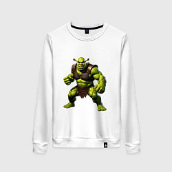 Свитшот хлопковый женский Гибрид Шрека и Халка стоит в динамичной позе, цвет: белый