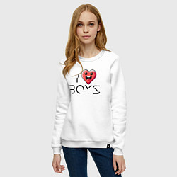 Свитшот хлопковый женский I love boys - motto, цвет: белый — фото 2