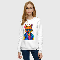 Свитшот хлопковый женский Лиса Pop Colors, цвет: белый — фото 2