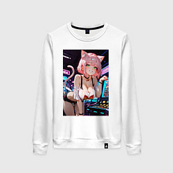 Свитшот хлопковый женский Кошка в зале аркадных автоматов, цвет: белый