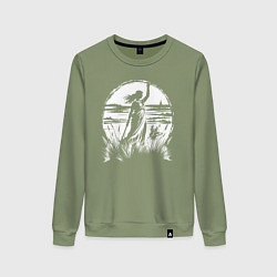 Свитшот хлопковый женский Девушка с мечом в поле, цвет: авокадо