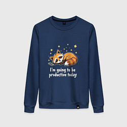 Свитшот хлопковый женский Очень продуктивный енот, цвет: тёмно-синий