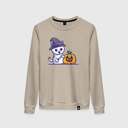 Свитшот хлопковый женский Cat pumpkin, цвет: миндальный