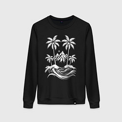 Женский свитшот Тропический остров: пальмы, горы и волны