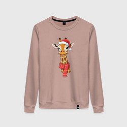 Женский свитшот Новогодний портрет жирафа
