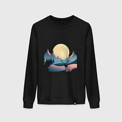 Женский свитшот Горы, луна и олень, зимний пейзаж