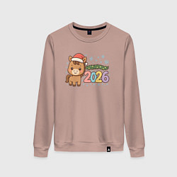 Свитшот хлопковый женский Новогодняя лошадка 2026, цвет: пыльно-розовый