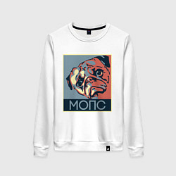 Свитшот хлопковый женский Мопс, цвет: белый