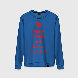 Свитшот хлопковый женский Keep Calm & Love Russia, цвет: синий