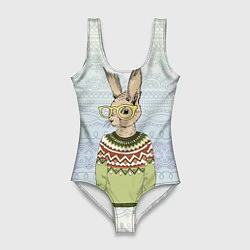 Купальник-боди 3D женский Кролик хипстер, цвет: 3D-принт