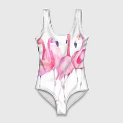 Женский купальник-боди Фламинго розовый на белом