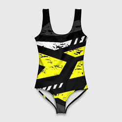 Женский купальник-боди Black yellow abstract sport style