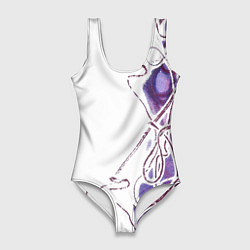 Купальник-боди 3D женский Фиолетовые нити, цвет: 3D-принт