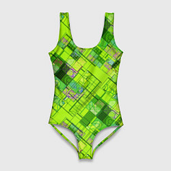 Купальник-боди 3D женский Ярко-зеленый абстрактный узор, цвет: 3D-принт