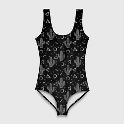 Купальник-боди 3D женский Черно белые кактусы, цвет: 3D-принт