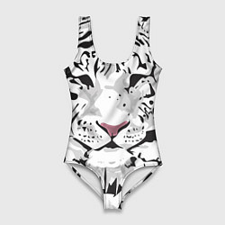 Купальник-боди 3D женский Белый снежный тигр, цвет: 3D-принт