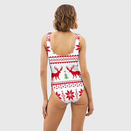 Женский купальник-боди Новогодний узор с оленями / 3D-принт – фото 4