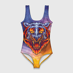 Купальник-боди 3D женский Тигр в водно-огненной стихии, цвет: 3D-принт