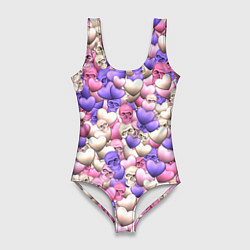 Купальник-боди 3D женский Сердечки-черепушки, цвет: 3D-принт